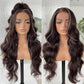 BlackSwern 13x6 HD Glueless Lace Frontal Wigs Pre-Plucked, 200 Density Dark Brown Similar Human Hair Synthetic Long Body Wave Lace Front Wig Ready to Wear, 26inch #4 Dark Brown