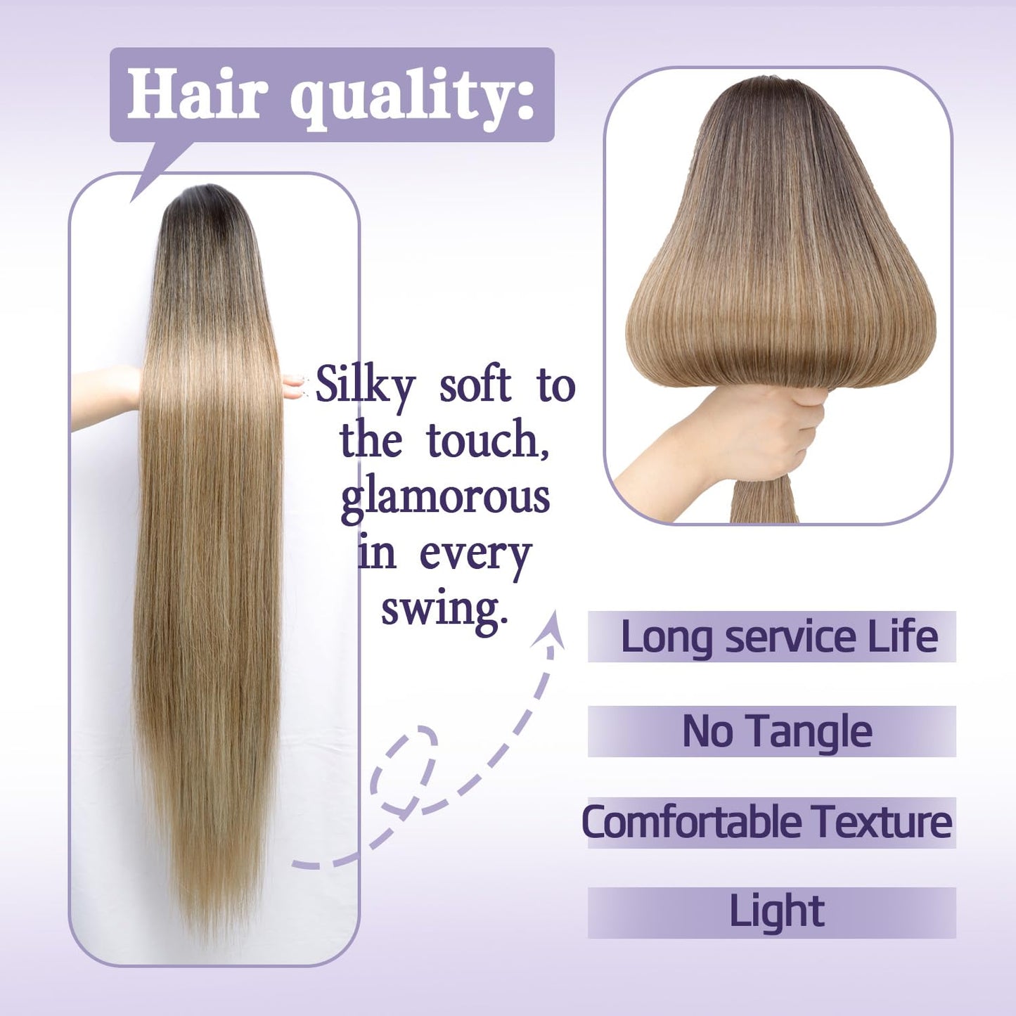 ORSUNCER Drawstring Ponytail Extension, Long Straight Pony Tails Hair Extensions Natural Soft Clip in Ponytail for Women Synthetic Hairpieces Ombre Black Mix Blonde