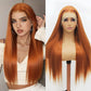 Fugady Long Ginger Glueless Wig 13x4 Orange Straight Heat Resistant Synthetic Fiber Lace Front Wig Dark Ginger Pre Plucked 200 Density Hd Lace Wig With Baby Hair Colorful Wigs For Women 26 inches