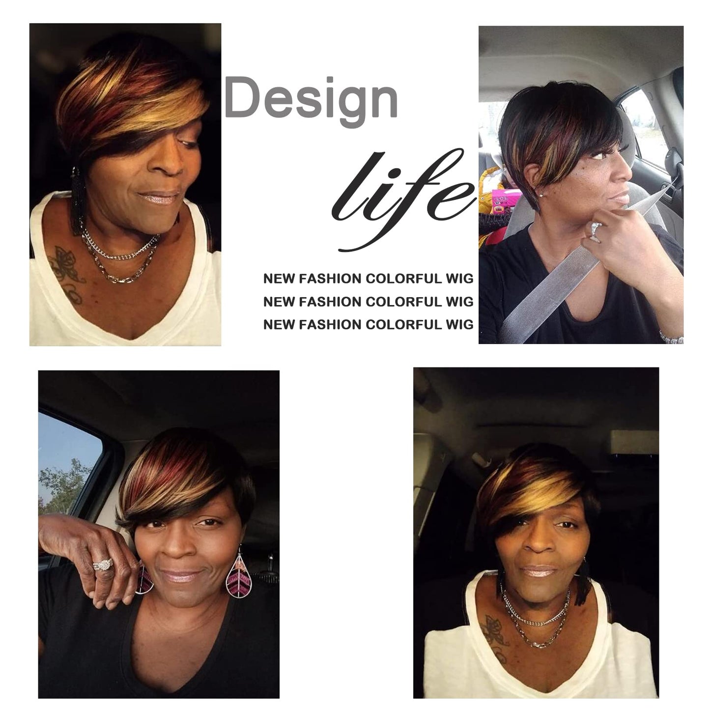 QiaQiaRing 10A Pixie Cut Wigs for Black Women Side Part 1b/33/27 Daily Use Color Short Layered Pixie Cut Human Hair Wigs With Bangs Brazilian Virgin Straight Human Hair (1b/33/27)