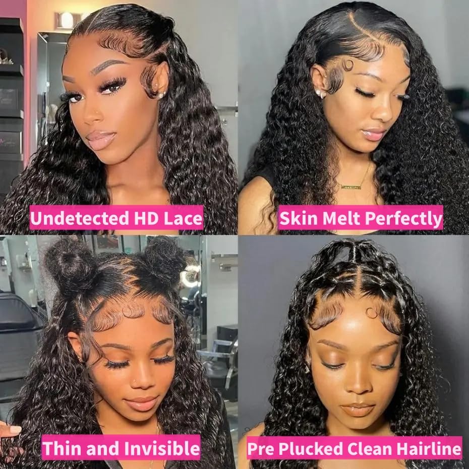 JTMMP 20 Inch Deep Wave Lace Front Wigs Human Hair 13x6 HD Lace Front Wigs Human Hair Pre Plucked Brazilian 200 Density Deep Wave Curly Glueless Frontal Wigs Human Hair
