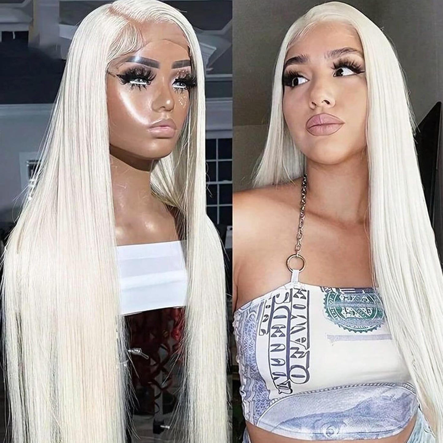 Fugady 13x4 Glueless White Wig Straight Synthetic Lace Front Wig Pre Plucked 250 Density Hd Lace Wig With Baby Hair Heat Resistant Wigs For Women 26 inch Grey Silver Platinum Blonde Wig