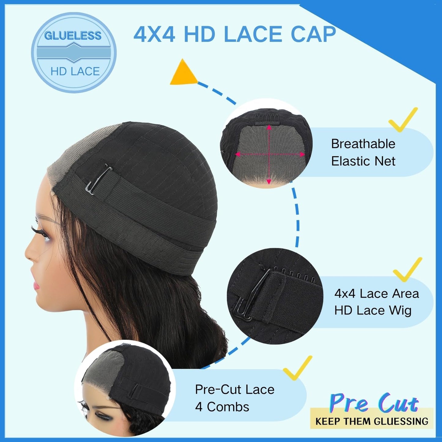 Wear and Go Glueless Bob Wig Human Hair Pre Plucked Pre Cut 4x4 HD Lace Closure Bob Wigs For Black Women Human Hair Glueless Straight Short Bob Wigs Human Hair For Beginners 150% Density (16 Inch）