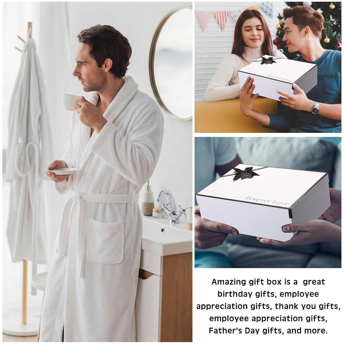 Nuogo 15 Pcs Birthday Gifts for Men Beard Care Set for Him Dad Birthday Gifts Basket Ideas Kit for Men Tumbler Bath Robe for Father's Day Dad Husband Boyfriend Box(Unhooded,White)
