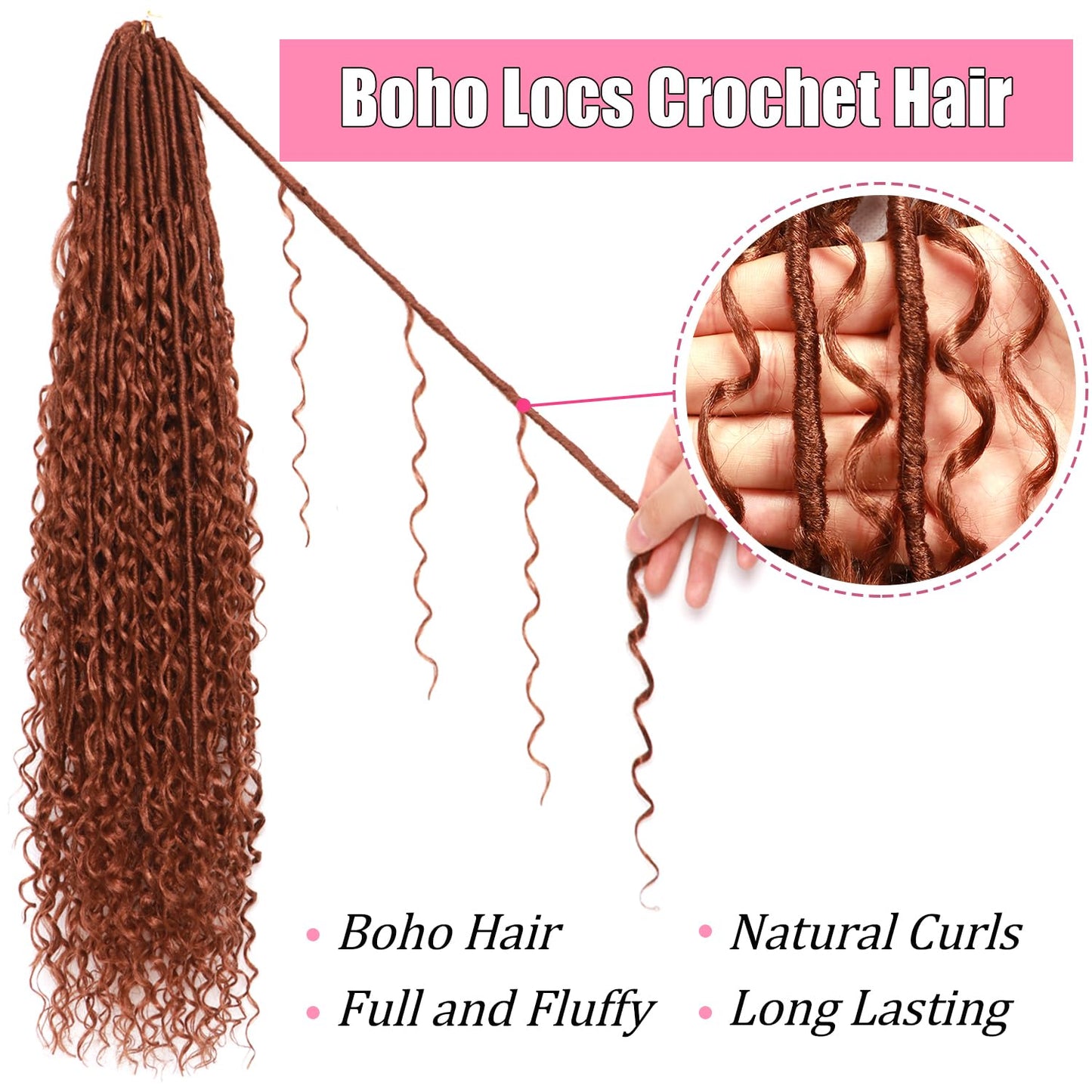Soft Boho Locs Crochet Hair for Black Women-30 Inch 8 Packs Goddess Faux Locs Crochet Human Hair Feeling Pre Looped with Curly Ends (#30, 30 Inch(Pack of 8))