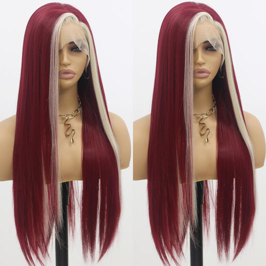 ANDRIA 13X4 HD Lace Front Wigs Straight Hair Glueless Lace Wigs 200% Density Blonde and Red Long Straight Natural Wig Pre Plucked Lace Frontal Wigs With Baby Hair For Black Women 26 Inches