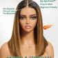 KLAIYI Bye Bye Knots Glueless Wig Ombre Brown with Blonde Bob Straight Precut 7x5Lace Front Human Hair Wig with Dark Roots Pre Plucked Bleached Blunt Cut Balayage Highlight Ready to Wear and Go 14Inch