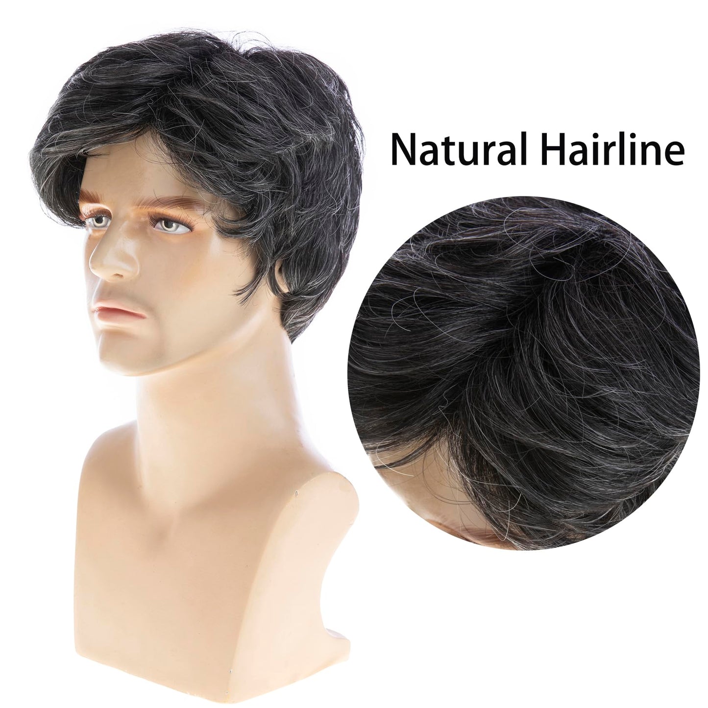 Baruisi Men Wigs Short Grey Wig Synthetic Heat Resistant Natural Halloween Cosplay Hair Wig，Dark Grey
