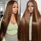 Cypha Chocolate Brown Lace Front Wigs Human Hair Pre Plucked 13x6 Straight Lace Front Wigs Human Hair 180% Density Colored #4 Light Brown Glueless Wig HD Lace Frontal Wigs for Women 24inch