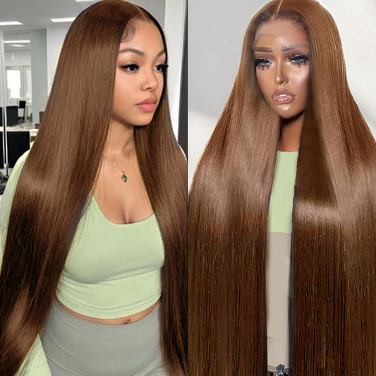 Cypha Chocolate Brown Lace Front Wigs Human Hair Pre Plucked 13x6 Straight Lace Front Wigs Human Hair 180% Density