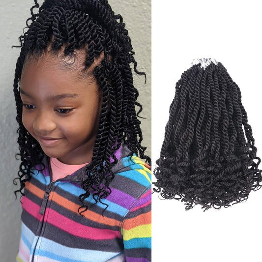 8 Inch Kids Crochet Hair Wavy Senegalese Twist Crochet Hair Color 2 8 Packs Short Bob Pre Looped Crotchet Braids with Culy Ends for Little Girls (8 Inch,2)