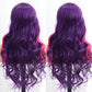SISIFIRE Purple Red Highlight Long Curly Wavy Wigs for Women Middle Part Synthetic Heat Resistant Fiber Small Lace Wig for Halloween Cosplay Christmas Wigs