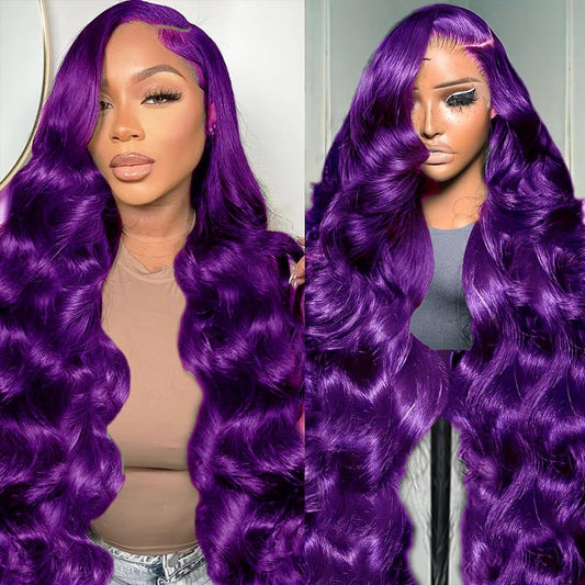 Purple wig Human Hair Body Wave Human Hair Wig Pre Plucked 200 Densily Purple Lace Front Wig Human Hair 13x4 HD Lace Frontal wig 32 Inch