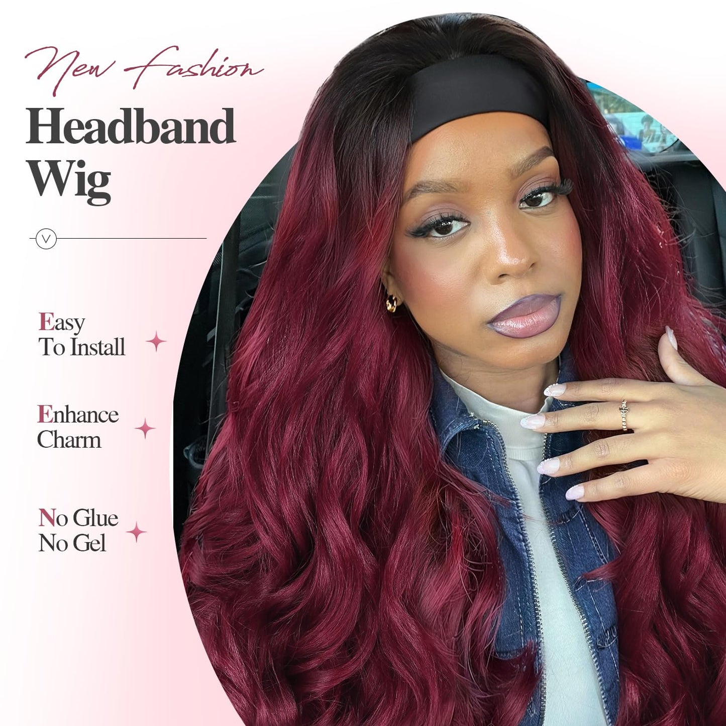 Quantum Love Yaki Curly Headband Wigs for Black Women Kinky Straight Ombre Red Headband Curly Ends 26inch Synthetic Wear and Go Glueless half Wig with Headbands Attached