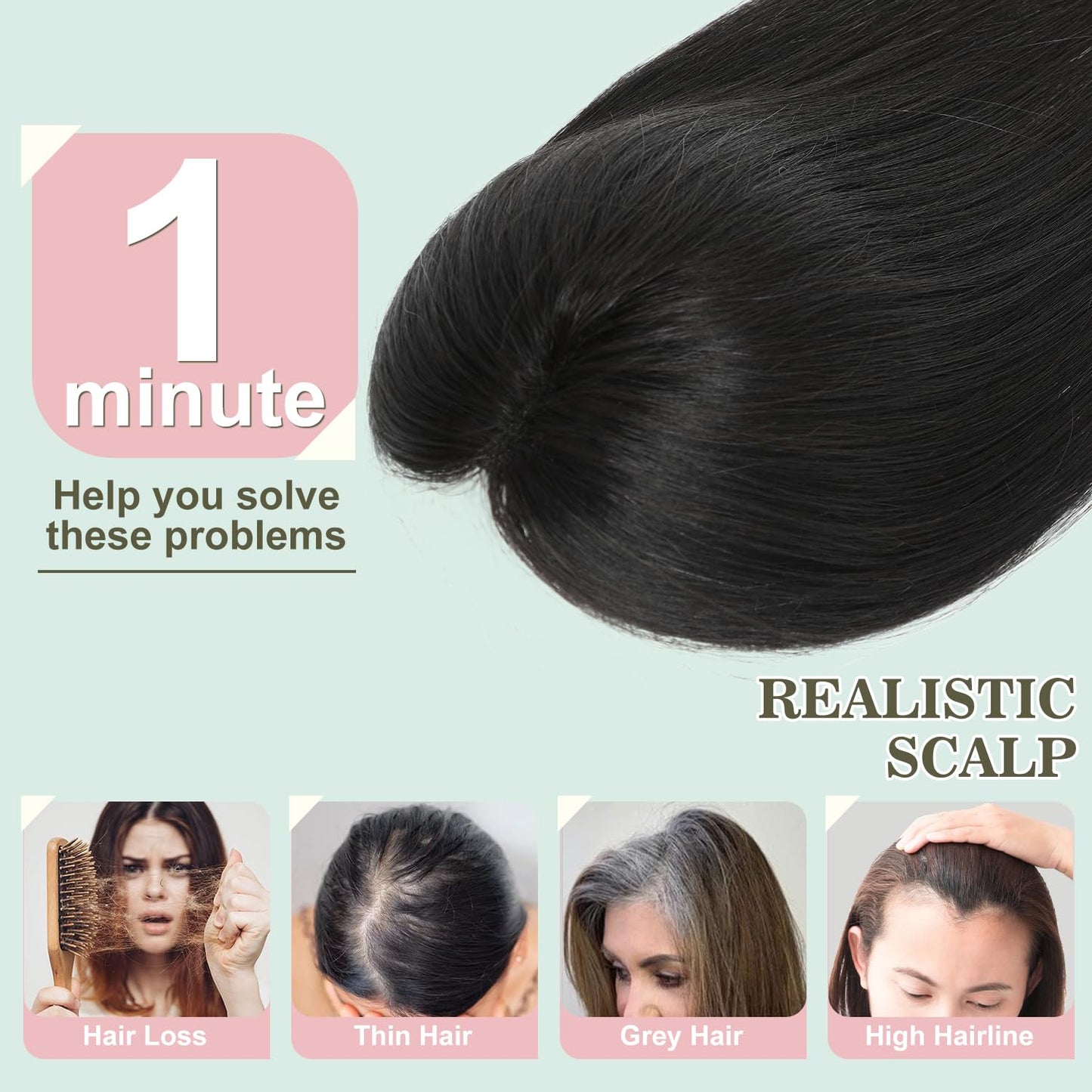 FU SHEN Human Hair Toppers for Women Hair Toppers for Women Real Human Hair Hair Pieces for Women with Thinning Hair Human Hair Toppers Hair Pieces Wiglets 9×11CM Remy Hair Topper 12inch(1B#)