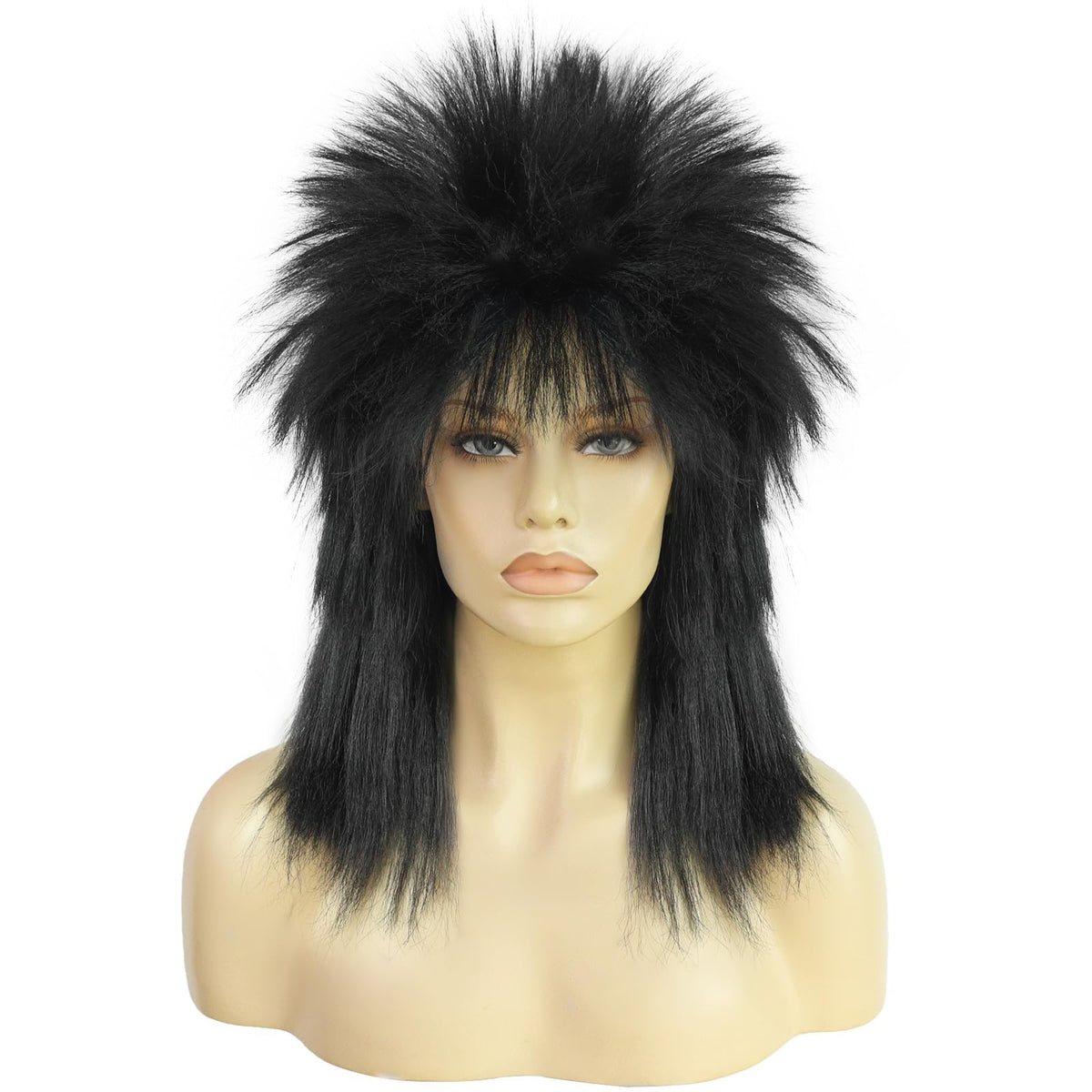 BESTBEL Black Mullet Wig Rocker Punk Hair Gothic 80s Wig Rocking Diva Wigs