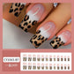 Long Coffin Press on Nails French Fake Nails Glossy Acrylic Press On Nails with Glitter Leopard Print Designs French Style Gradient Acrylic Full Cover Glue on Nails Long False Nails for Women 24PCS