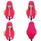 NOVFLKW Hot Pink Long Straight Layered Wig with Bangs for Women 26 inch Put on Go Realistic Synthetic Fiber Heat Resistant Natural Wig for Girls Party Cosplay and Daily Use