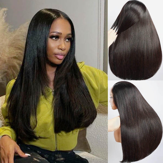 Lemo beauty Straight Human Hair Wigs 13x4 Hd Lace Front Wigs Human Hair for Black Women 12A Double Drawn Brazilian Virgin Human Hair Transparent Lace Pre Plucked&Pre Bleached Lace Front Wigs 220%