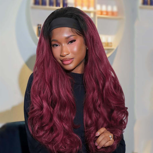 Quantum Love Yaki Curly Headband Wigs for Black Women Kinky Straight Ombre Red Headband Curly Ends 26inch Synthetic Wear and Go Glueless half Wig with Headbands Attached