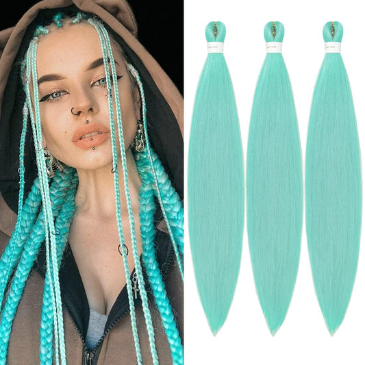 Braiding Hair Pre Stretched 24 inch 3 Packs Braiding Hair Professional Yaki Synthetic Hot Water Setting, Easy To Install Hair for Braiding (24in,Mint Green)