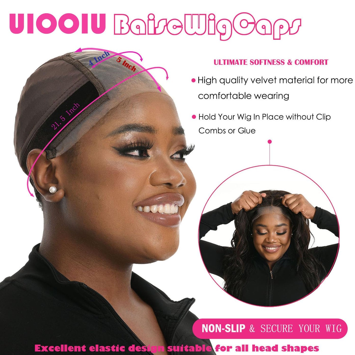 Lace Wig Grip Cap for Women 4x5 Transparent Lace Wig Caps Non Slip Wig Gripper for Keeping Wigs In Place Adjustable Wig Cap(Brown,Medium)