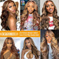 Dewyigs 26 Inch Highlight Ombre Lace Front Wig Human Hair Body Wave Honey Blonde Glueless HD Transparent Lace Frontal Wigs for Women 13X4 Human Hair Pre Plucked with Baby Hair