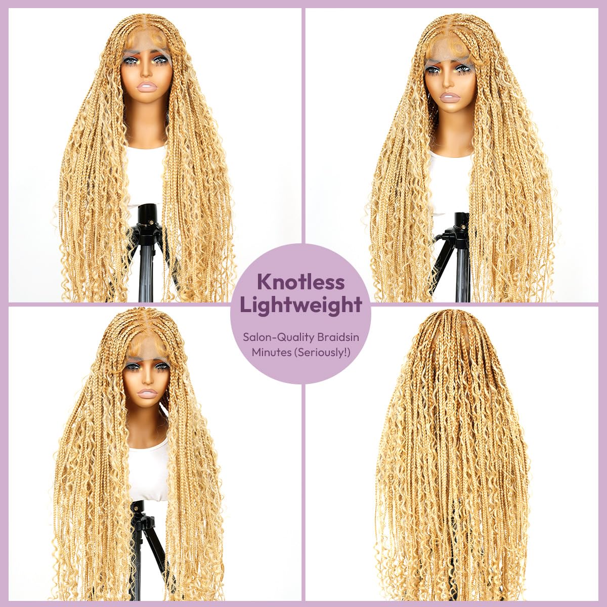SUPERNOVA 36 Inches Full Lace Boho Box Braided Wig T274/614# Ombre Blonde Synthetic Braids Wig With Baby Hair Bohemian Long Highlight Square Knotless Braided Wigs For Black Women (36 Inch)