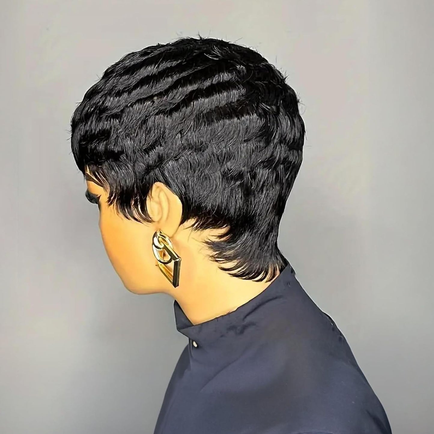 QiaQiaRing Pixie Cut Wig Human Hair for Black Women Glueless Short Layered Pixie Cut Wigs With Bangs Summer Hairstyle Natural 1b Color (1b color)
