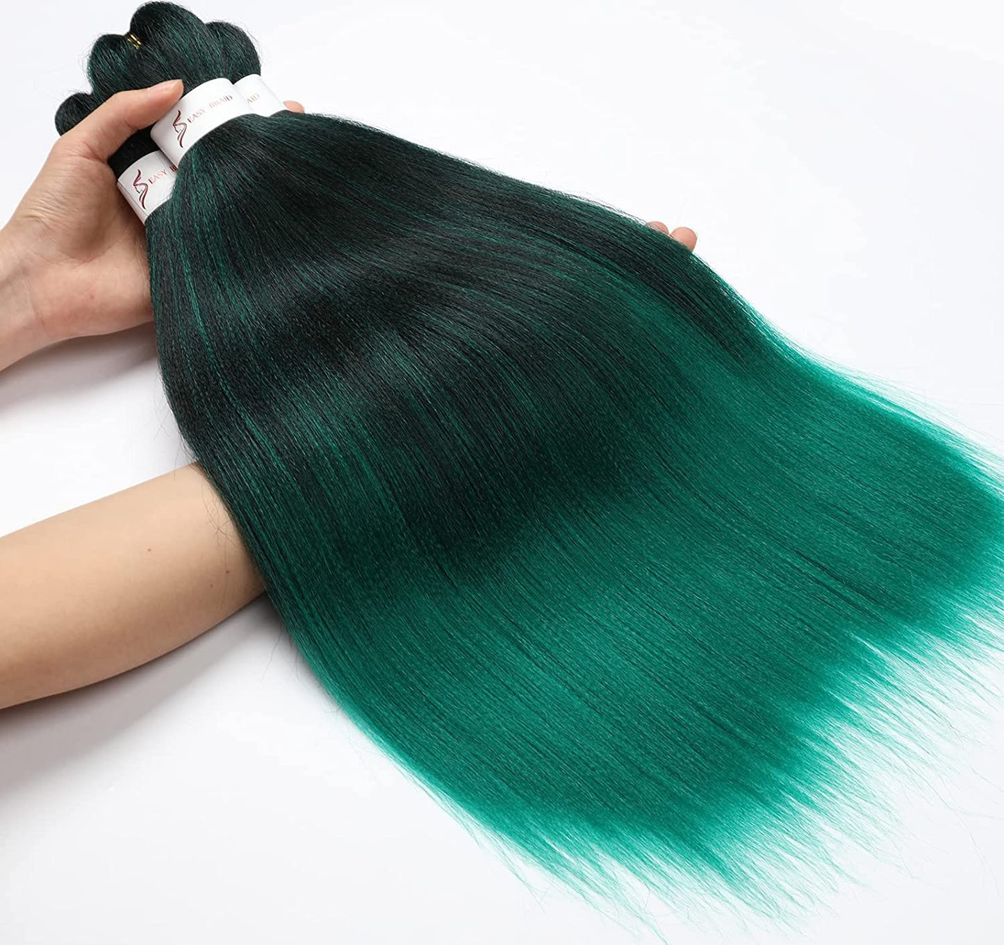 Braiding Hair Pre Stretched 24 inch 3 Packs Ombre Black to Green Professional Soft Yaki Texture,No Itch, Hot Water Setting Hair Extensions for Braids (24in,1B/Green)