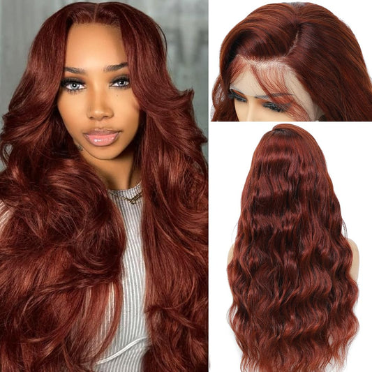 Reddish Brown Lace Front Wigs Human Hair Pre Plucked 200% Density Body Wave Lace Front Wigs Human Hair For Women 13x4 HD Lace Frontal Wig Glueless Reddish Brown Wig 22 Inch