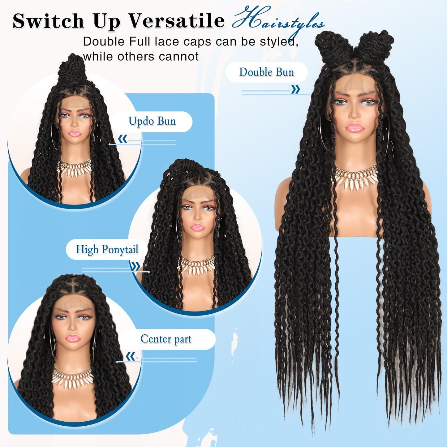 Olymei Locs Braided Wigs for Black Women Knotless Braided Wigs Loc Braided Wig with Baby Hair Full Double Lace Black Curly Locs Braided Wigs,38" Full Double Lace