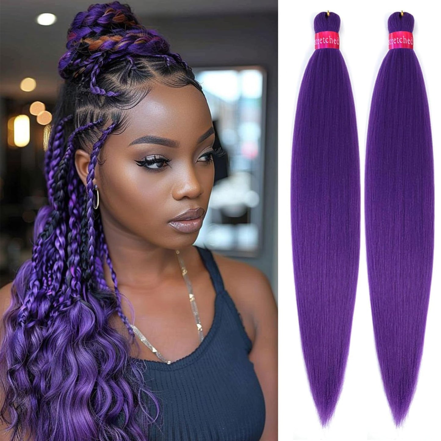 Dark Purple Braiding Hair Pre Stretcehd 30 Inch Professional Synthetic Braiding Hair For Crochet Braids Box Braids Boho Braids Croceht Hair Extensions