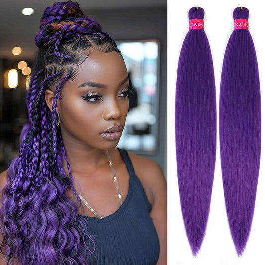 Dark Purple Braiding Hair Pre Stretcehd 30 Inch Professional Synthetic Braiding Hair For Crochet Braids Box Braids Boho Braids Croceht Hair Extensions