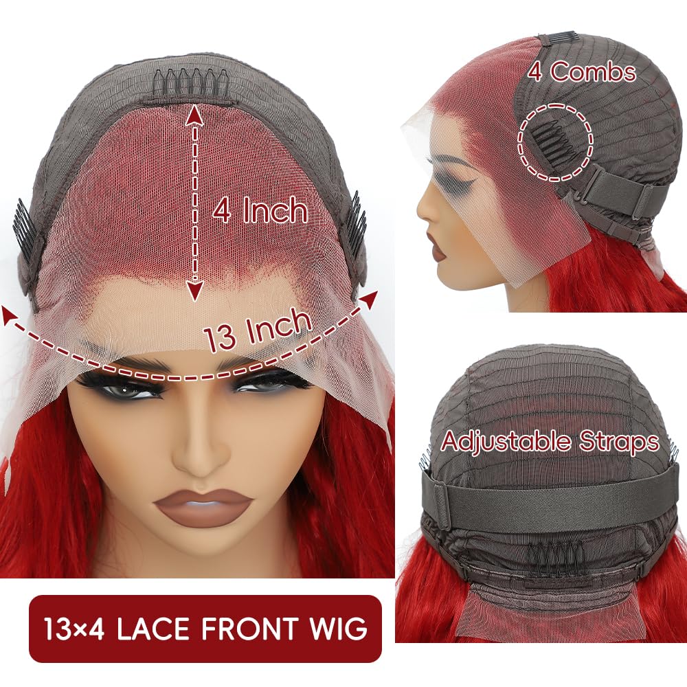Red Lace Front Wigs Human Hair Pre Plucked 200% Density Red Wig Human Hair Body Wave Lace Front Wigs Human Hair 13x4 HD Lace Frontal Wig Colored Human Hair Wig Glueless Wigs 24 Inch