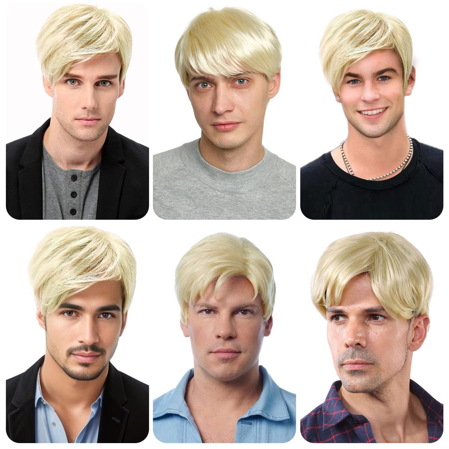 TOPHR Blonde Wig Men Short Straight 6 Inch Heat Resistant Synthetic Blonde Wig for men Daily Costumes or Halloween Wear