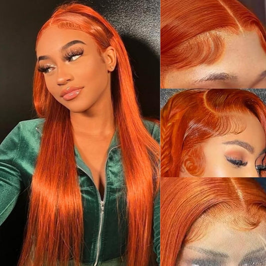 LAPONDAI 13x6 HD Lace Front Wigs Human Hair 200% Density Ginger Orange Straight Lace Front Wig Pre Plucked Brazilian Virgin Wigs for Women 350 Colored Lace Frontal Wig 28 Inch