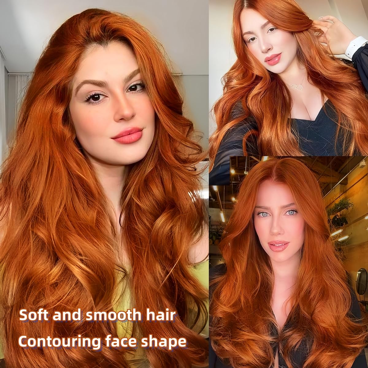 Sabosi Ginger Wig Long Wavy Wigs for Women 26 Inch Middle Part Curly Wavy Wig Natural Looking Synthetic Heat Resistant Fiber Wig for Daily Party Use