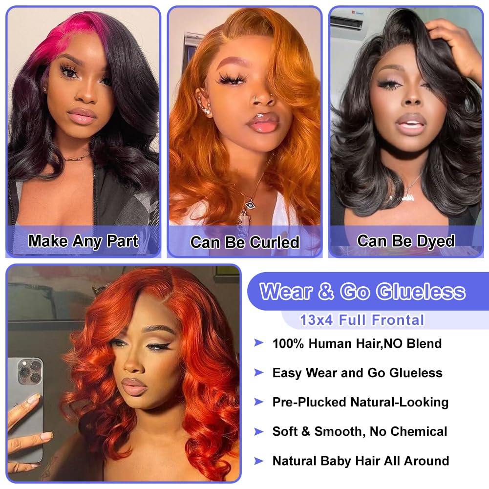 FASCARA Short Wig 350 Ginger Orange 14 Inch 13x4 HD Transparent Lace Front Wig with Baby Hair 180% Density Human Hair for Women