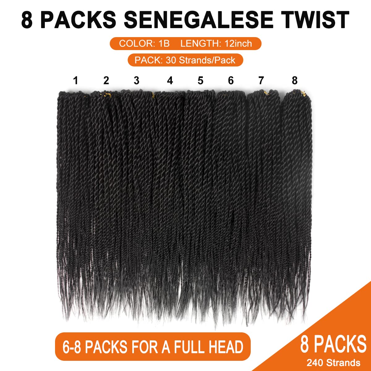 NAYOO Crochet Hair for Kids - 8 Packs 12 Inch Short Crochet Hair For Black Women, 30 Strands/Pack Small Crochet Twist Hair Hot Water Setting, Crochet Twist Braids Hair with Natural Ends(12 Inch, 1B)