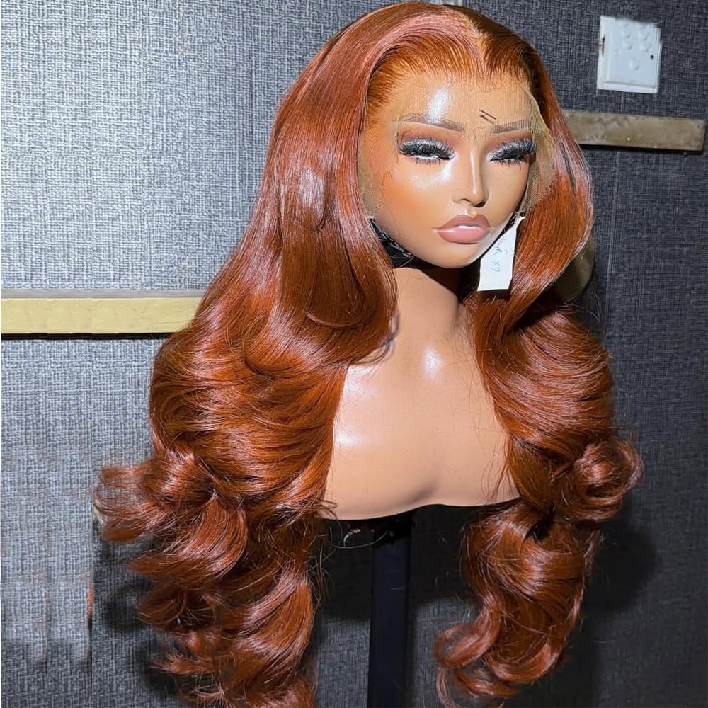 SISIFIRE Ginger Orange Wavy Lace Front Wigs for Women Orange Body Wave Synthetic Lace Front Wigs with Baby Hair Pre Plucked Hairline Glueless Lace Front Wig