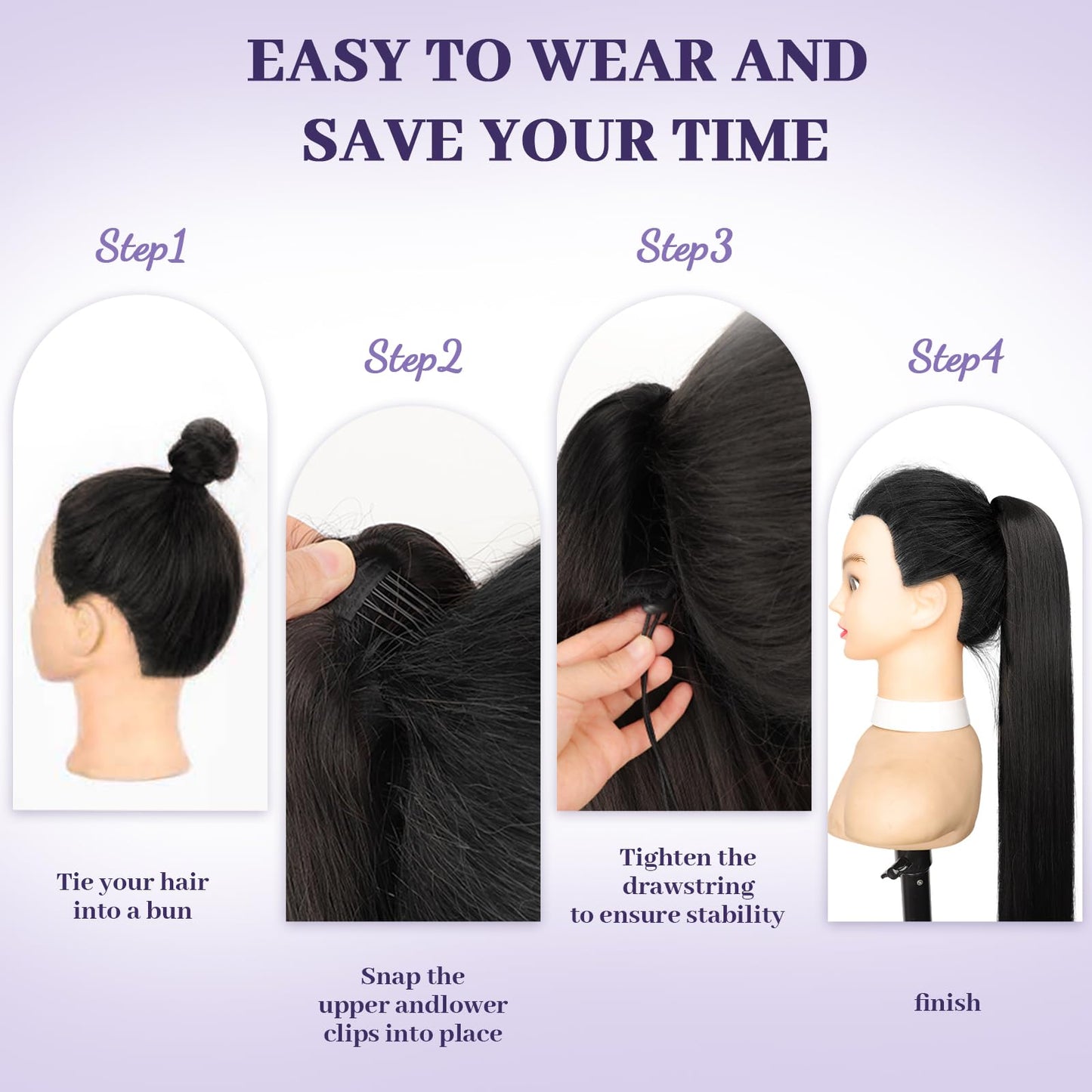 ORSUNCER Drawstring Ponytail Extension, Long Straight Pony Tails Hair Extensions Natural Soft Clip in Ponytail for Women Synthetic Hairpieces Black Brown