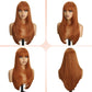 NOVFLKW Ginger Wig with Bangs for Women Long Straight Layered Hairstyle Put on Go Realistic Synthetic Heat Resistant Natural Wig for Girls Party Cosplay and Daily Use 26 inch