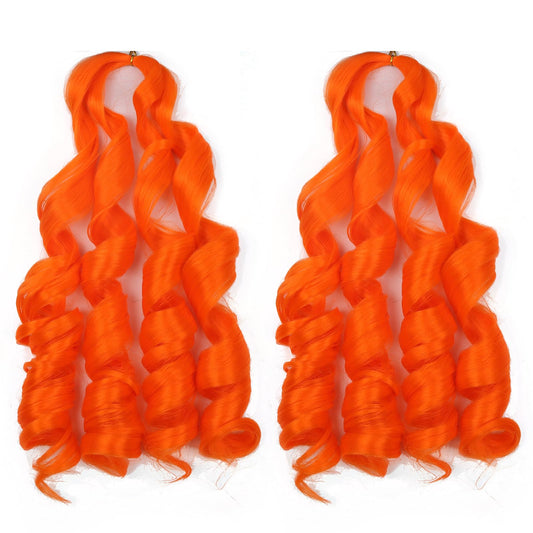 20 Inch French Curl Braiding Hair 2 Packs French Curls Braiding Hair Curly Braiding Hair French Curl Box Braids with Curly Ends French Braid in Hair Extensions (20 Inch,Orange,2PC)