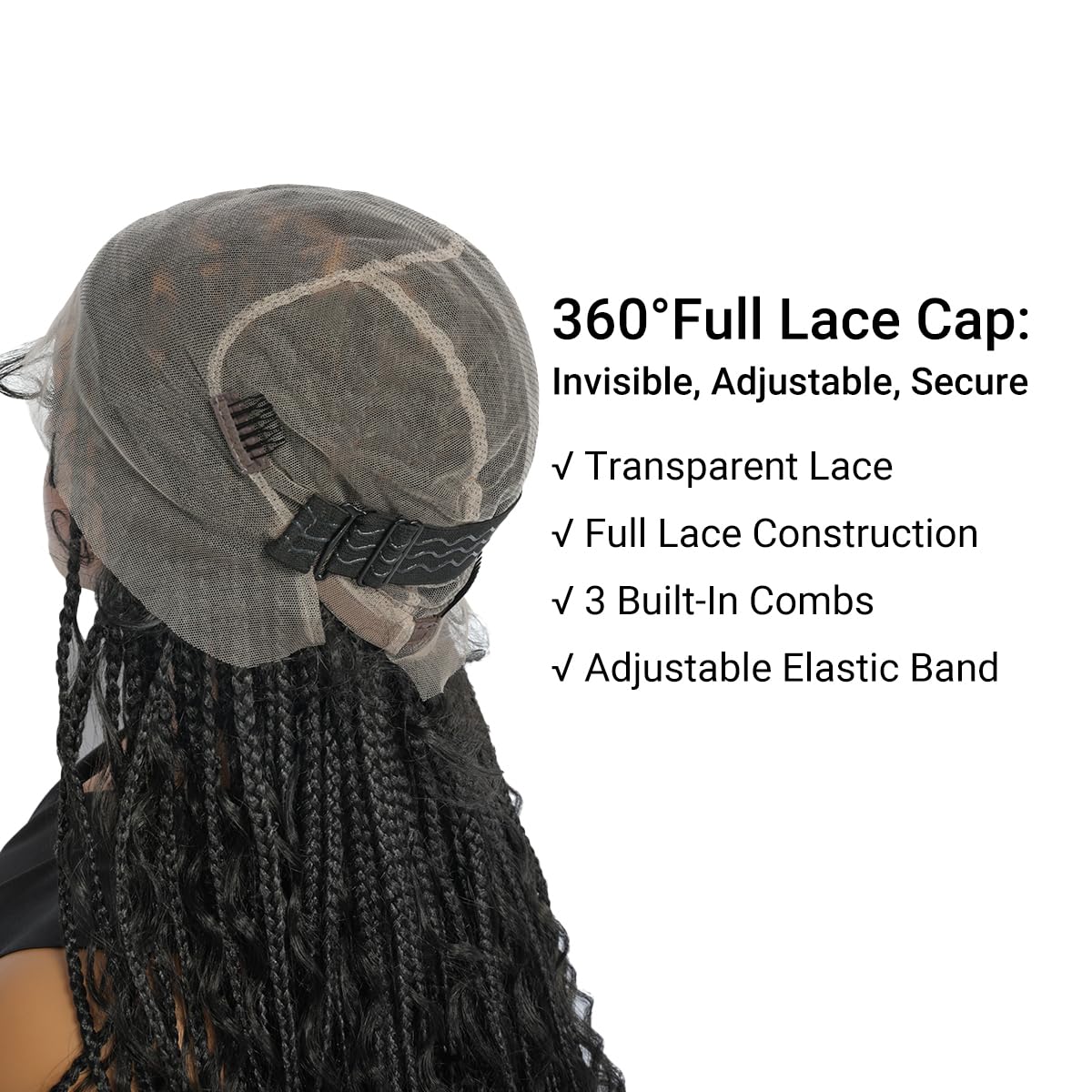 SUPERNOVA Knotless Boho Box Braided Wigs For Black Women 36inch Square Knotless Full Lace Box Braid Wig Goddess Braided Wig With Baby Hair Bohemian Curly Ends Synthetic Boho Braids Wig (36 Inch)
