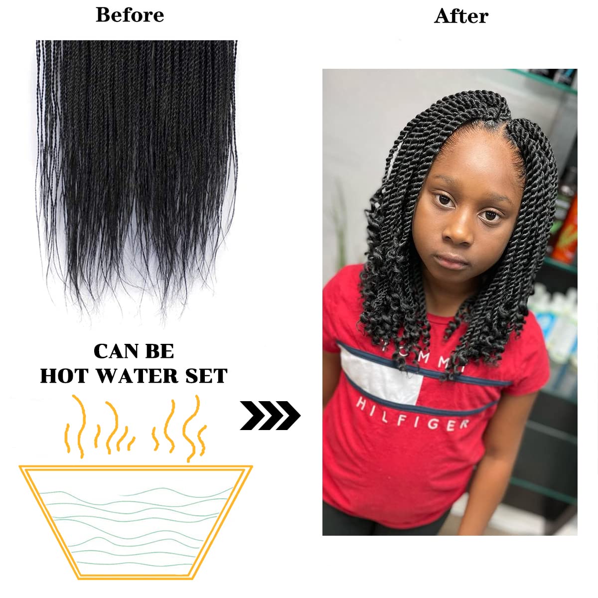 NAYOO Crochet Hair for Kids - 8 Packs 12 Inch Short Crochet Hair For Black Women, 30 Strands/Pack Small Crochet Twist Hair Hot Water Setting, Crochet Twist Braids Hair with Natural Ends(12 Inch, 1B)