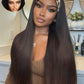 KLAIYI Ombre Brown Yaki Straight Headband Wig Human Hair Glueless Wear and Go Wig with Dark Roots Drawstring Chestnut Kinky Clip In Half Wigs for Black Women No Lace No Glue 30S Ready to Wear 26Inch