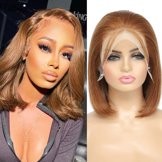 UTIDE Bob Wig Human Hair Chocolate Brown Straight Bob Wig 13x4 Lace Front Wigs Human Hair 180% Density Glueless Hd Transparent Lace Frontal Wig Bob Wigs Human Hair Pre Plucked Wig 14 Inch