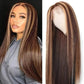 Design Hair Products Women Middle Highlights Wigs Long Part for Synthetic Brown Blonde Straight Mixed wig Osier Hair（A，16)