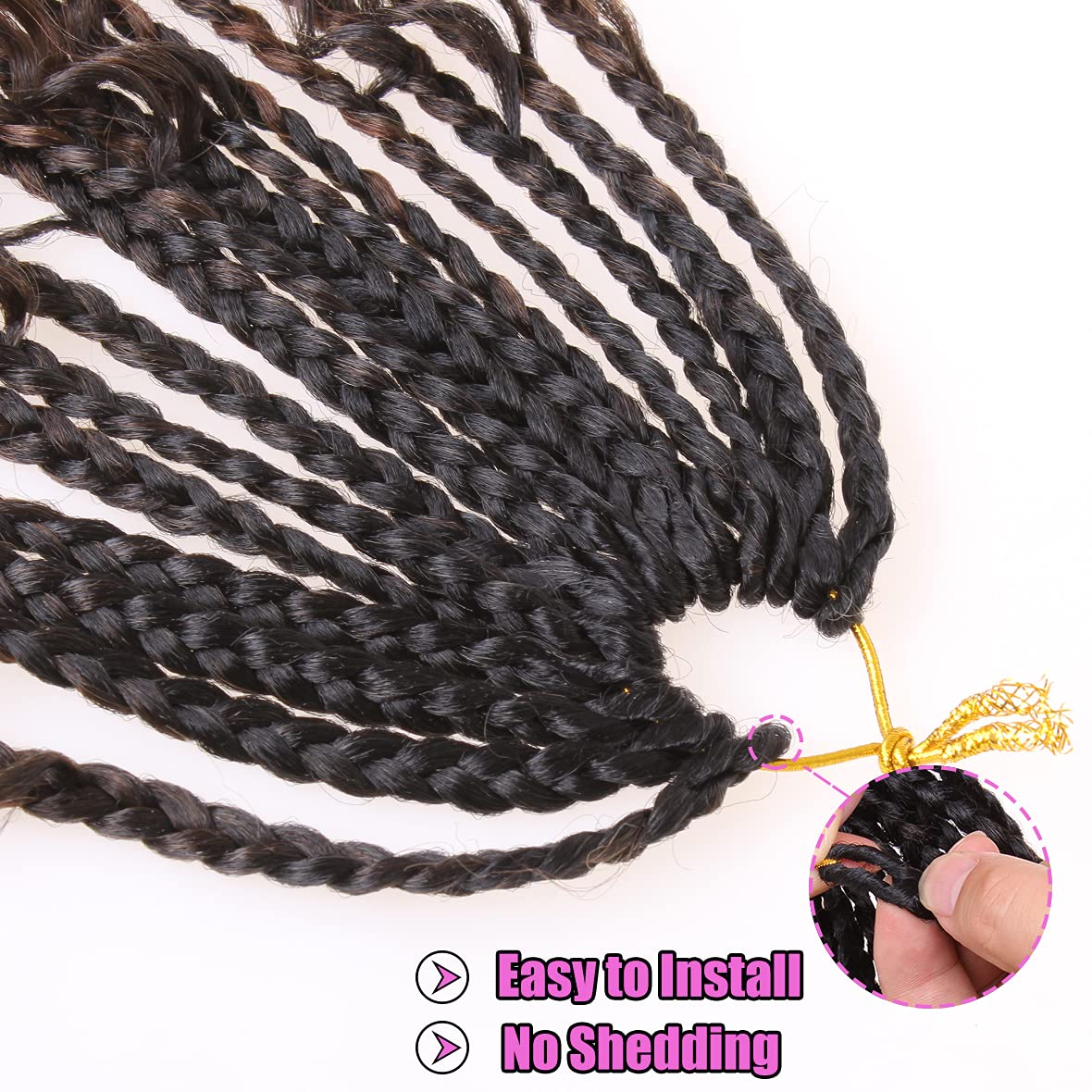 COOKOO 14 Inch 8 Packs Goddess Box Braids Crochet Hair for Women Synthetic Bohomian Hippie Box Braids Crochet Hair Pre Looped With Curly Ends Braiding Hair Extension 53#